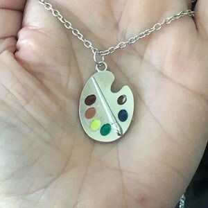 Paint Painters Easel Artist Art Teacher Silver Rainbow Multicolor Necklace